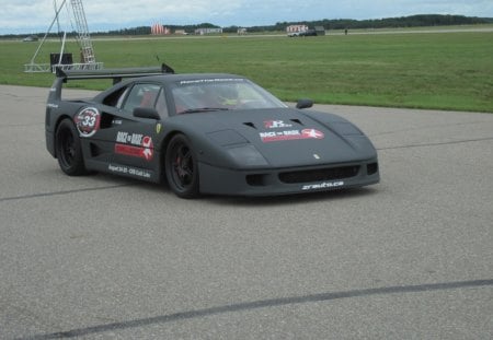 Ferrari on the race track 02 - black, car, green, grass, ferrari