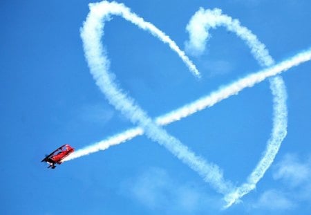 MY HEART TAKES FLIGHT - love, valentine, planes, aircraft, hearts, clouds, romance, skies, jetstreams