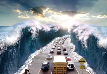 Moses' Ocean Freeway! - ocean, fantasy, abstract, humor