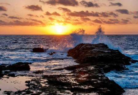 sunset at sea - oceans, nature, sunset, clouds