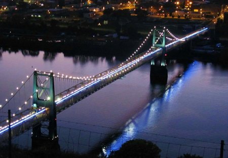 Market Street Bridge - river, ohio, steubenville, follansbee, blue lights, architecture, bridge, wv