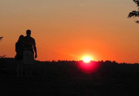 Romantic Sunset Together - sunset, nature, together, romance, couple, love, sky