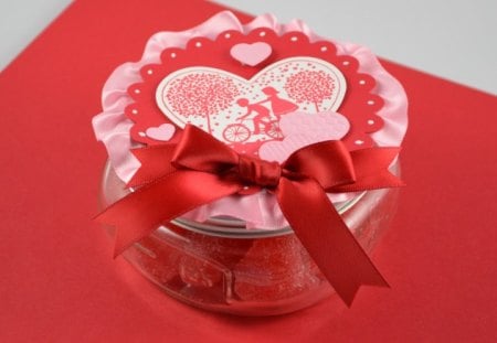 Candy jar for my darlingâ™¥ - love, darling, valentine, candy, jar, forever, bow, together, red, ribbon