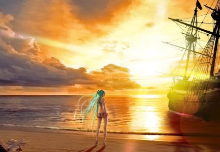 Sunsets Anime - anime, beach, cool, sun