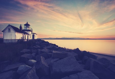 Coast ocean - sky, rocks, water, coast, house, ocean