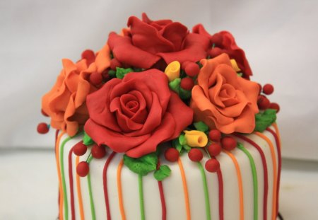 Happy Birthday children of September! :) - yellow, berry, flower, orange, sweet, marzipan, white, red, green, cake autumn, rose, dessert, stripes