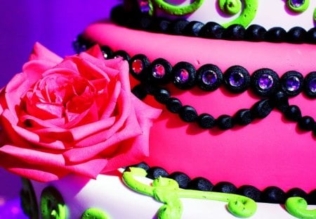 Glamour Cake - cake, nature, pink, glamour, green, rose, flower