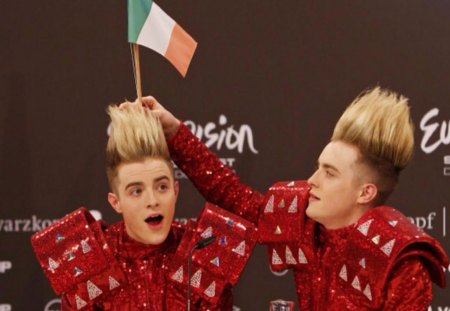 Jedward ESC2011 - twin, ireland, eurovision, red, 2011, singer, jedward