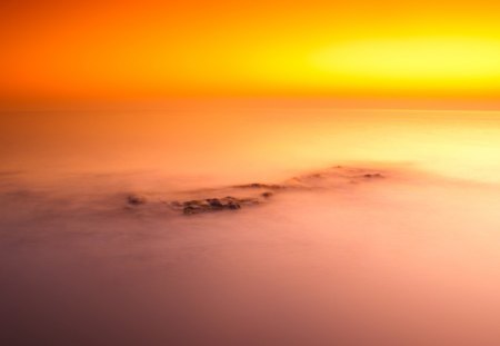 fiery sunset on an misty italian beach - fire, sky, beach, sunset, mist