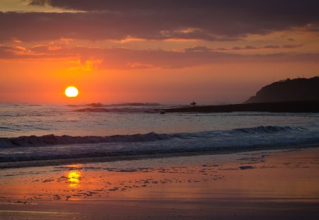 going surfing at sunset in santa cruz beach - beach, surfer, sunset, coast