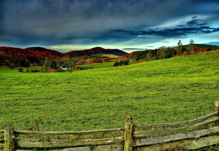 A village in the distance - summer, countryde, beautiful, village, harmony, grass, nature, greenery, pretty, valley, serenity, peaceful, sky, calmness, houses, fence, nice, clouds, lovely, plane, trees, distance, green