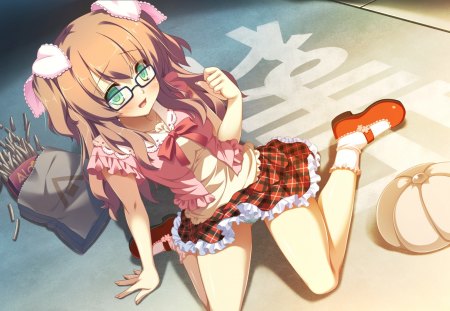 Anime - school uniform, glasses, anime, cute, road