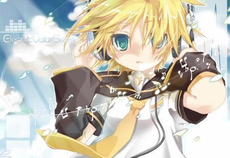 Electric Voice System - music, vocaloid, headphones, project diva, kagamine len, video games, music notes, other