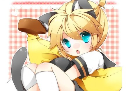 My Banana! - neko, yellow, kawaii, project diva, cat tail, banana, kagamine len, cat, cat ears, black, cute, video games, stuffed toy, other, kitty