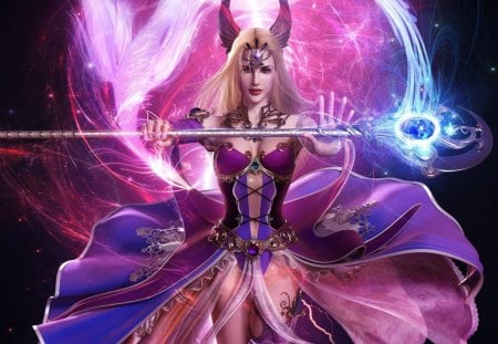 Soa Sorceress - cg, wand, sorceress, fantasy, female, staff, scepter, long hair