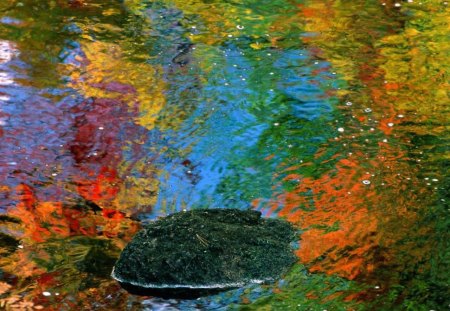 Autumn reflections - autumn, reflection, red, blue, water, green, orange