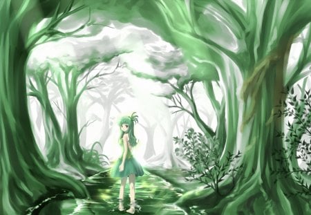 Anime girl in forest - cg, forest, paint, anime, girl