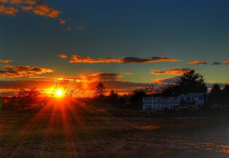 Sunset - house, landscape, sunset, nature