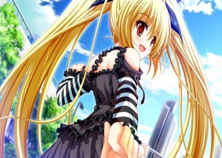 Let's Go!!!! - anime, town, renai kateikyoushi rurumi coordinate, girl, blonde, sunshine, boy, aratamabashi mana, cute