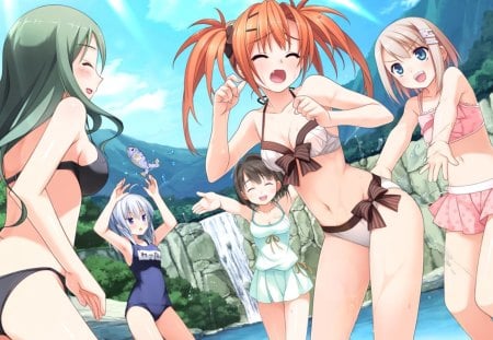 Swimsuits - anime, sky, swimsuits, clouds