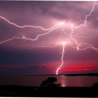 Lightning in Purple-Red Sky