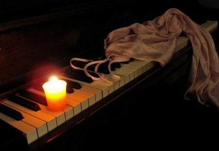 romantic - flame, candle, piano, satin, romantic