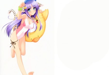 Off To The Beach - float, anime, beach, cute, long hair