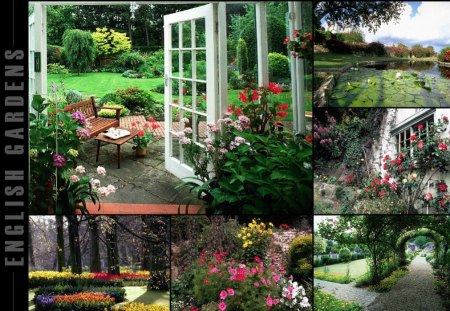              ~Doors into English Gardens~ - nature, gardens, flowers, collage