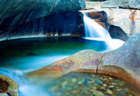 CAVE FALLS - nature, falls, pebbles, rock, cave, pool