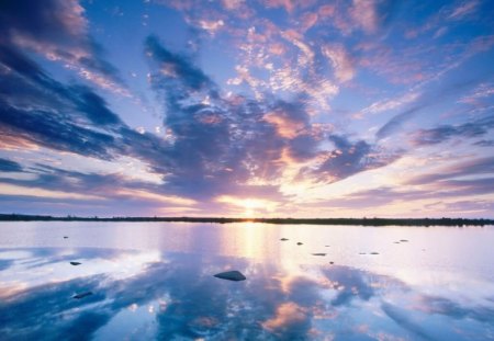 Sunset reflection - reflect, cloud, sunset, sky