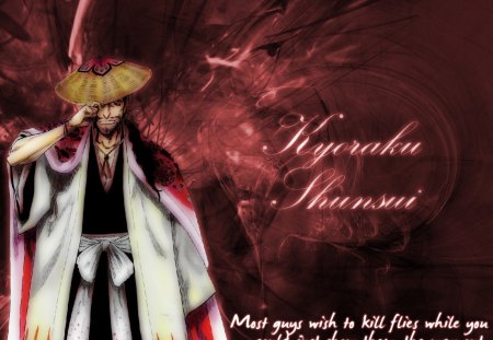 Kyoraku Shunsui - hat, anime, shinigami, male, shunsui kyoraku, haori, bleach, kyoraku shunsui, lone