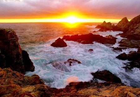 COASTAL SUNSET - rock, coast, beach, sunset, ocean