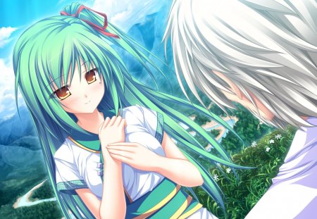 Yoshika Enomoto - white, green, anime, yoshika enomoto, anime girl, suzukaze no melt