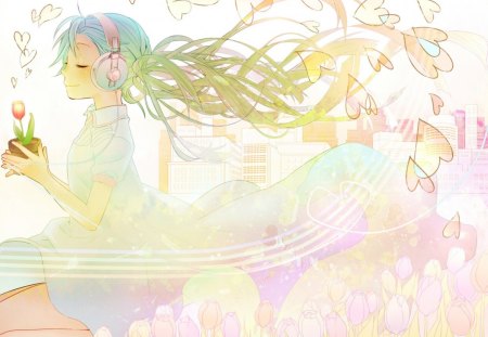 Hatsune Miku - music, headphones, anime, vocaloid