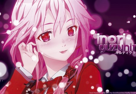 inori - inori yuzuriha, anime, pink hair, vocalist, anime girl, egoist, pink eyes, guilty crown