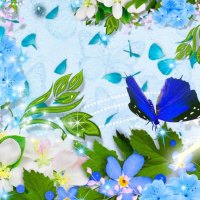 Flowers and Butterflies Blue