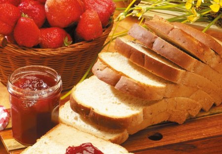 *** For breakfast ... *** - bread, strawberrys, brekfest, jam