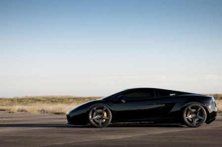 black lambo - lamborghinni, hills, cars, desert, road