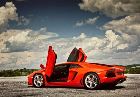 aventador - cloud, race cars, lamborghinni aventador, skies, cars