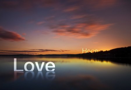 Definition of happyness - love, beach, lake, trees, peace, sunset, text, reflection, beautiful, clouds, hope, words