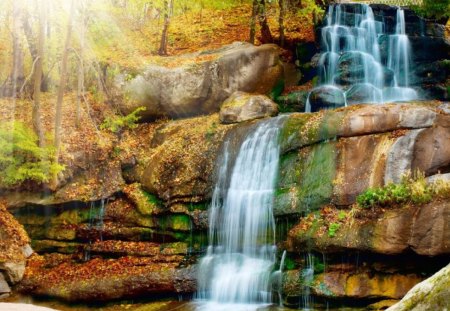 Waterfall in Autumn - nature, image, autumn, waterfall