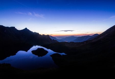 Amazing Mirror Sunset - lights, mirror, beautiful, amazing, view, light, nature, sunset, germany, water, evening, landscape, beauty, peaceful, blue, lake, sky, reflection, clouds, lovely, splendor, bavaria