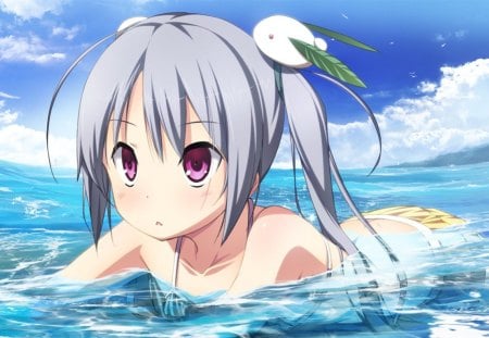 Kamine Mashiro - kamine mashiro, sky, blue, anime, material brave, summer, anime girl, sea