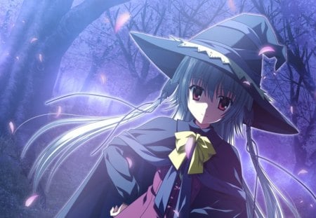 Alice Kamishiro - alice kamishiro, anime, anime girl, sakura, magic, cherry blossoms, witch, black, wind, purple, halloween, supipara