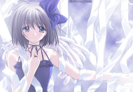 Streamers - anime, female, blue, streamers, girl, bow