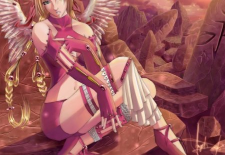 Pink Angel - female, woman, wings, angel, pink