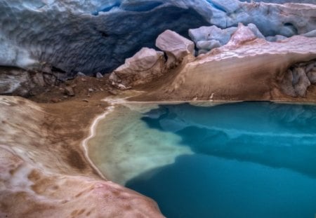 Wedgemount Glacier - water, nature, blue, glacier, rocks, rubble