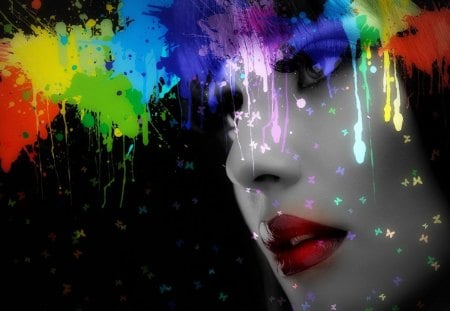 Maybe these colors can cheer her up - woman, paint, girl, colors, fantasy