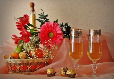 *** For your flowers and champagne *** - flowers, champagne, baskiet, nature