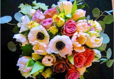 Blooms for Gale - gsdesktops - white, yellow, pink, red, flowers, bouquet